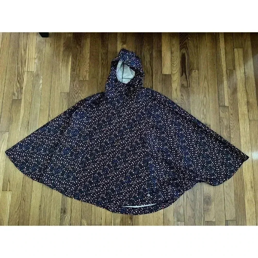 Herschel Voyage Poncho Women's Black Print Flowers Lightweight Hooded Size XS